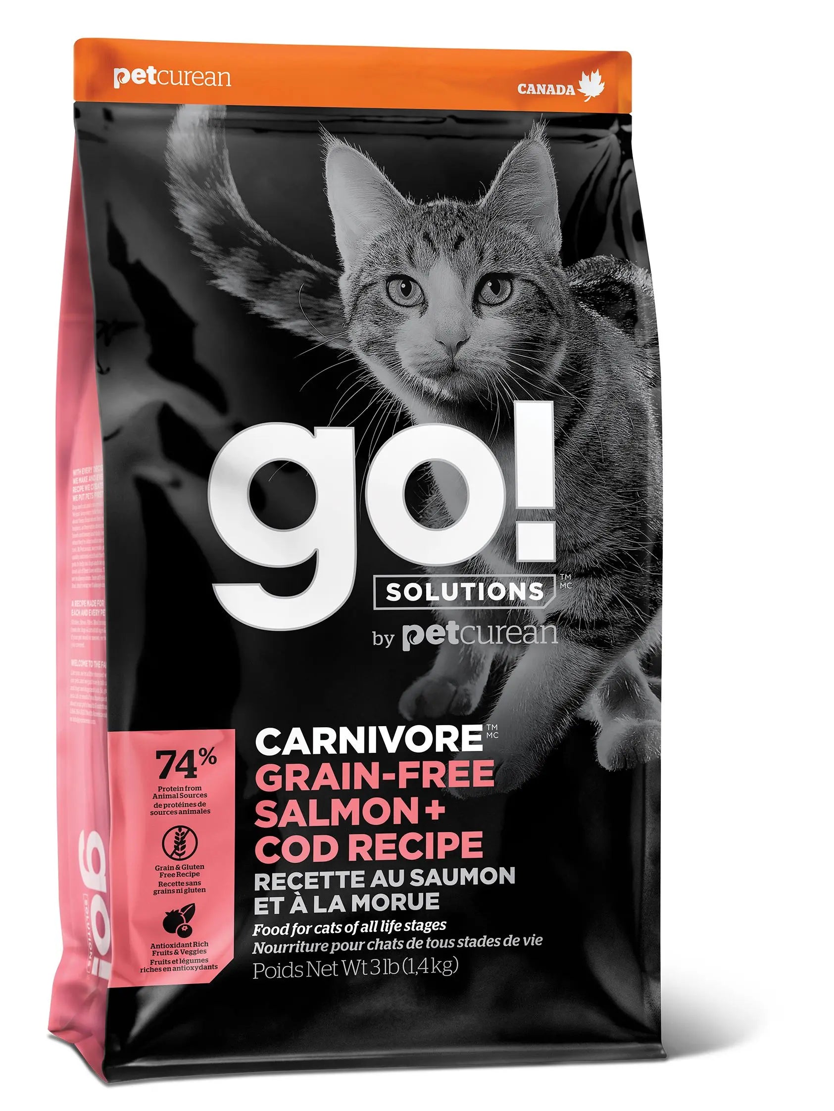 Petcurean Go! Carnivore Sans Grains Pour Chat Saumon + Morue 3lbs / 1.36kg