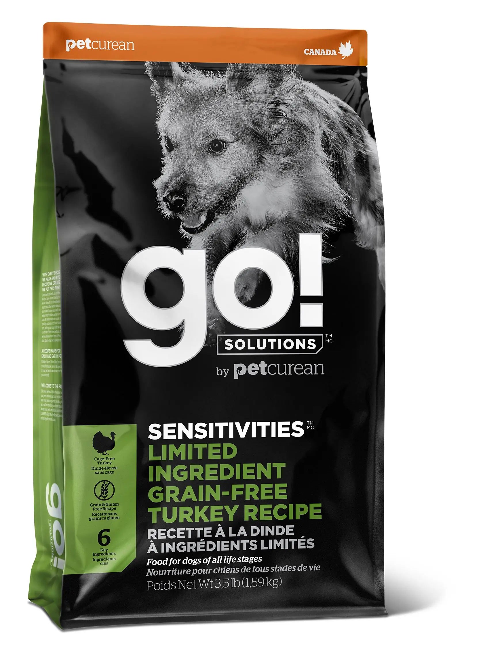 Petcurean Go! Sensitivities LID Sans Grains Pour Chien Dinde 3.5lbs / 1.59kg