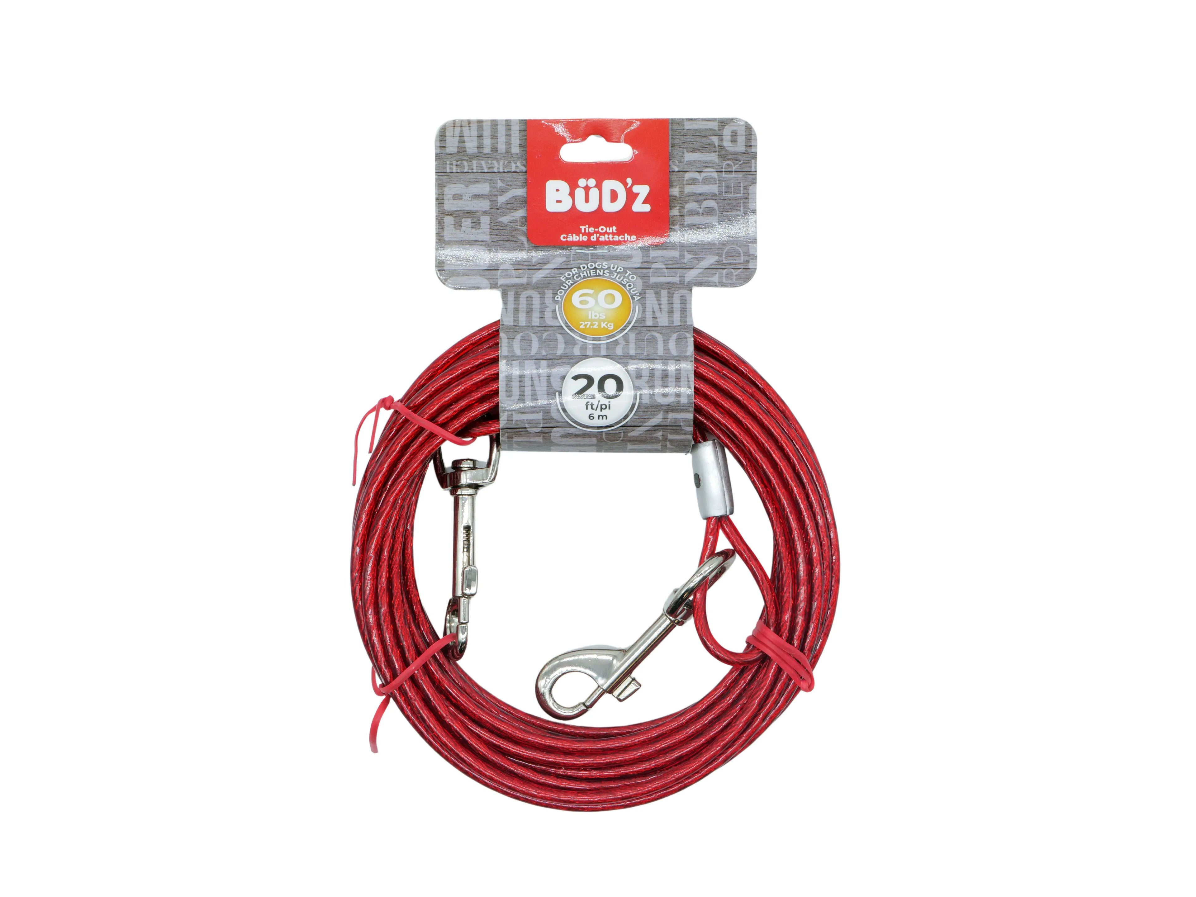 Bud'z Câble D'attache 20' / 6m (pour Chiens Jusqu'à 60lbs)