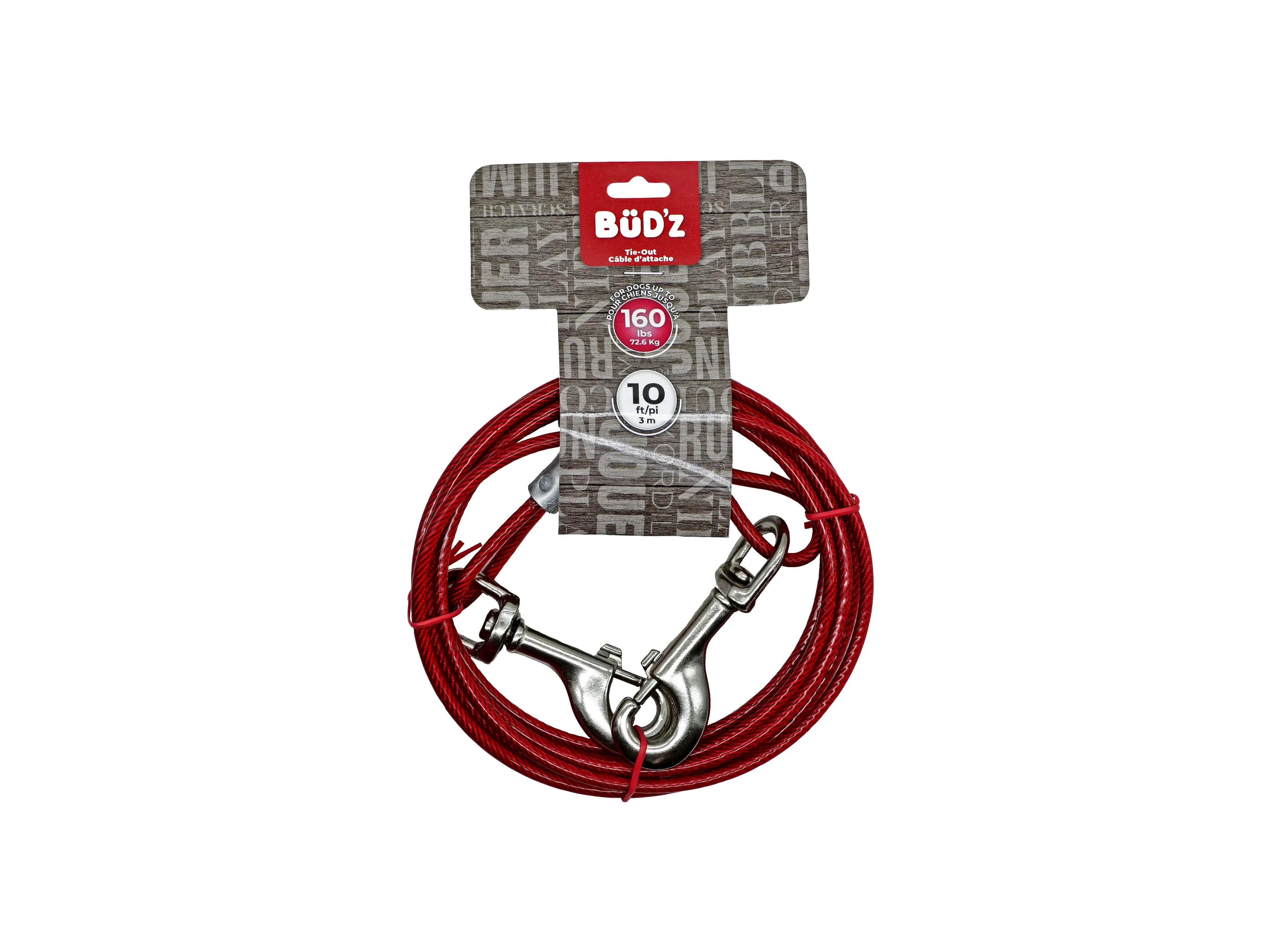 Bud'z Câble D'attache 10' / 3m (pour Chiens Jusqu'à 160lbs)