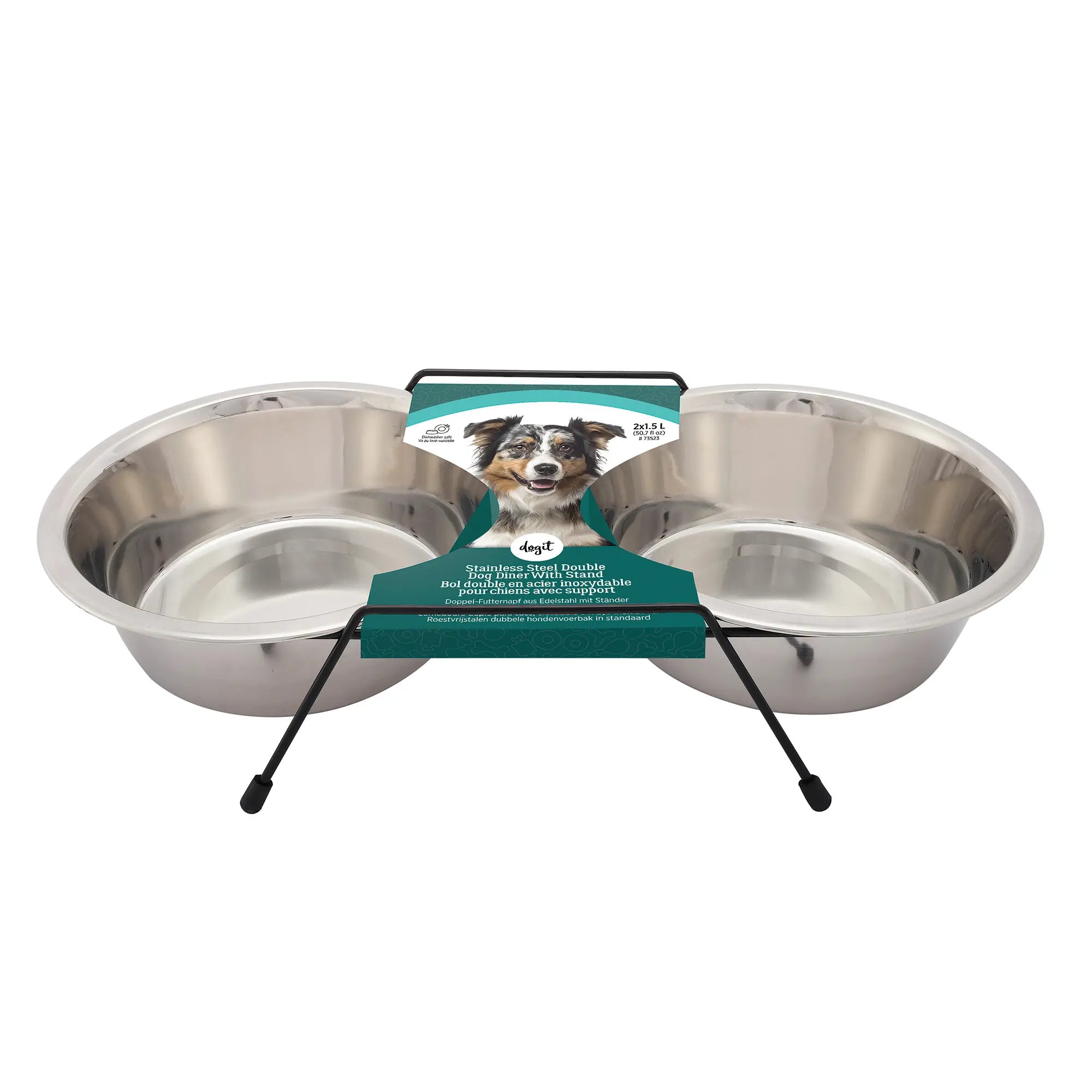 Dogit Essemble de 2 Bols En Acier Inoxydable Avec Support 1.5L - Grand