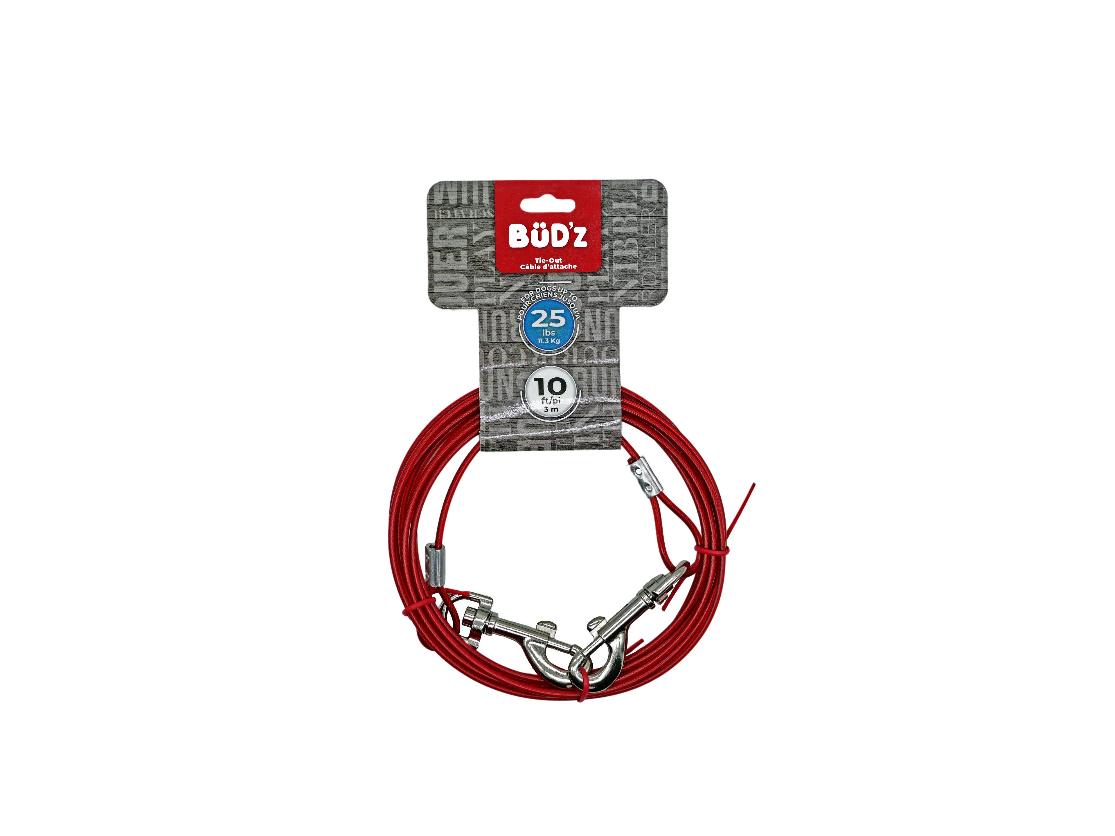 Bud'z Câble D'attache 10' / 3m (pour Chiens Jusqu'à 25lbs)