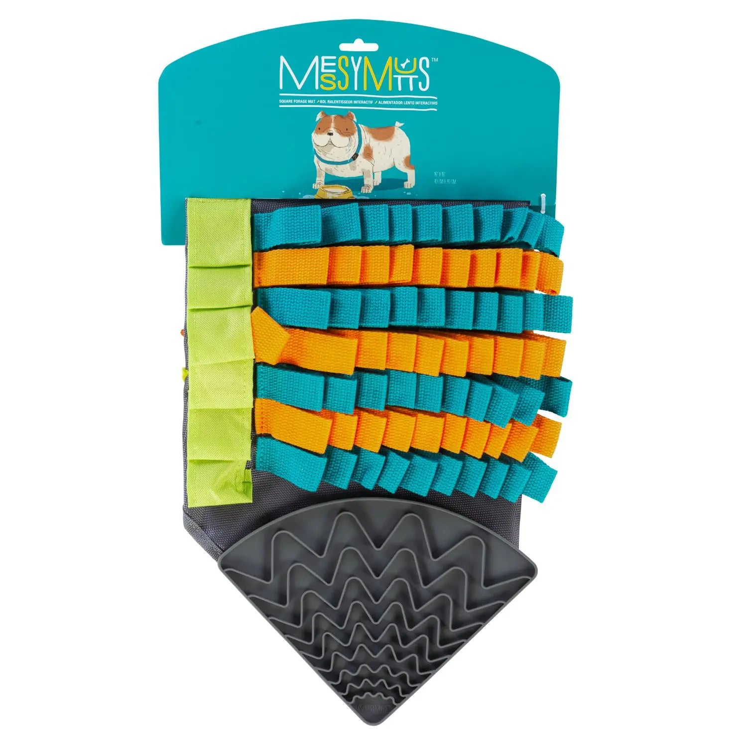 Messy Mutts Tapis De Fouille à Ventouses Avec Section De Léchage, Carré 16" par 16"