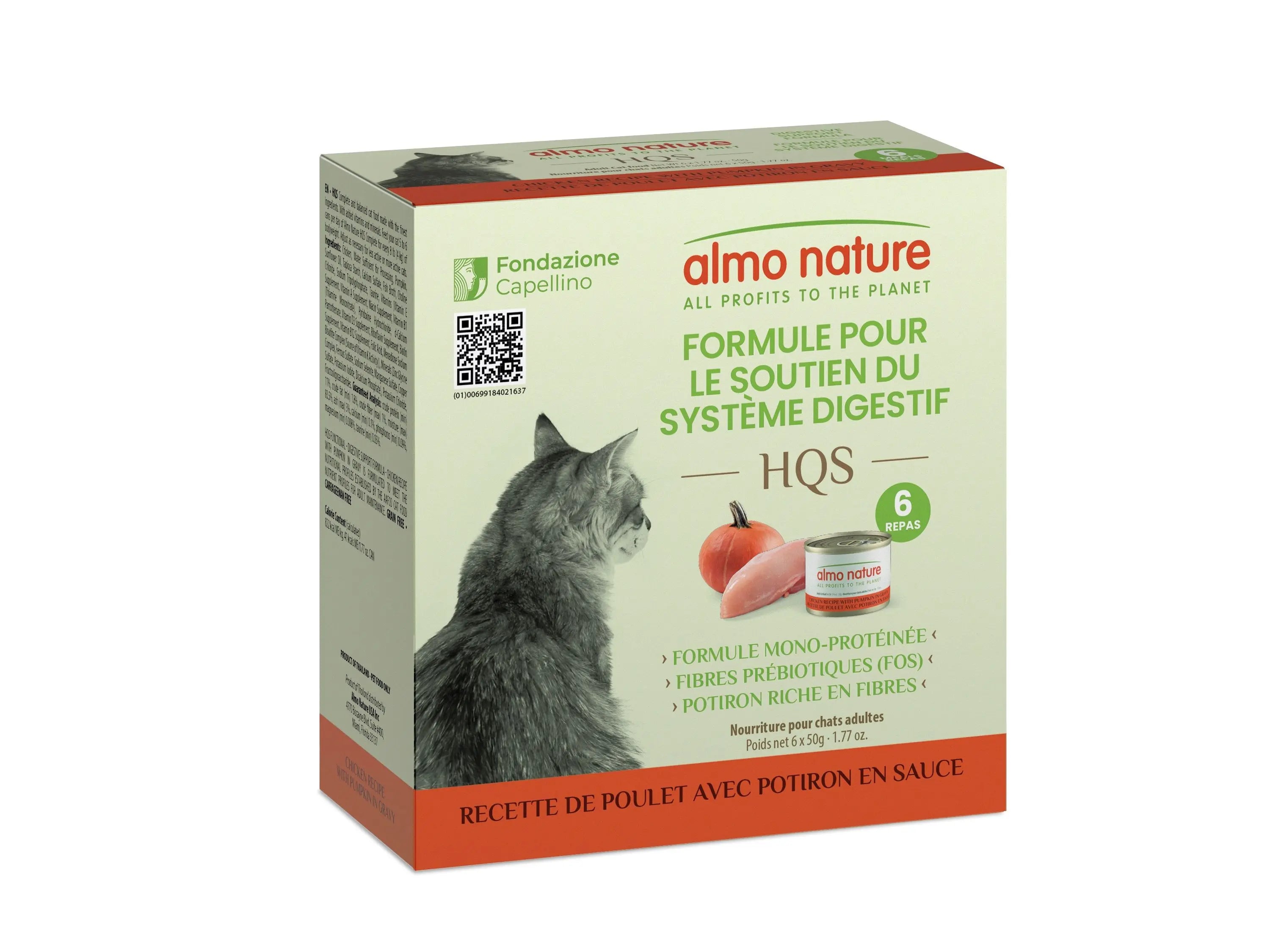 Almo Nature HQS Formule Chat Soutien Digestif Recette De Poulet avec Potiron en Sauce 6x50g