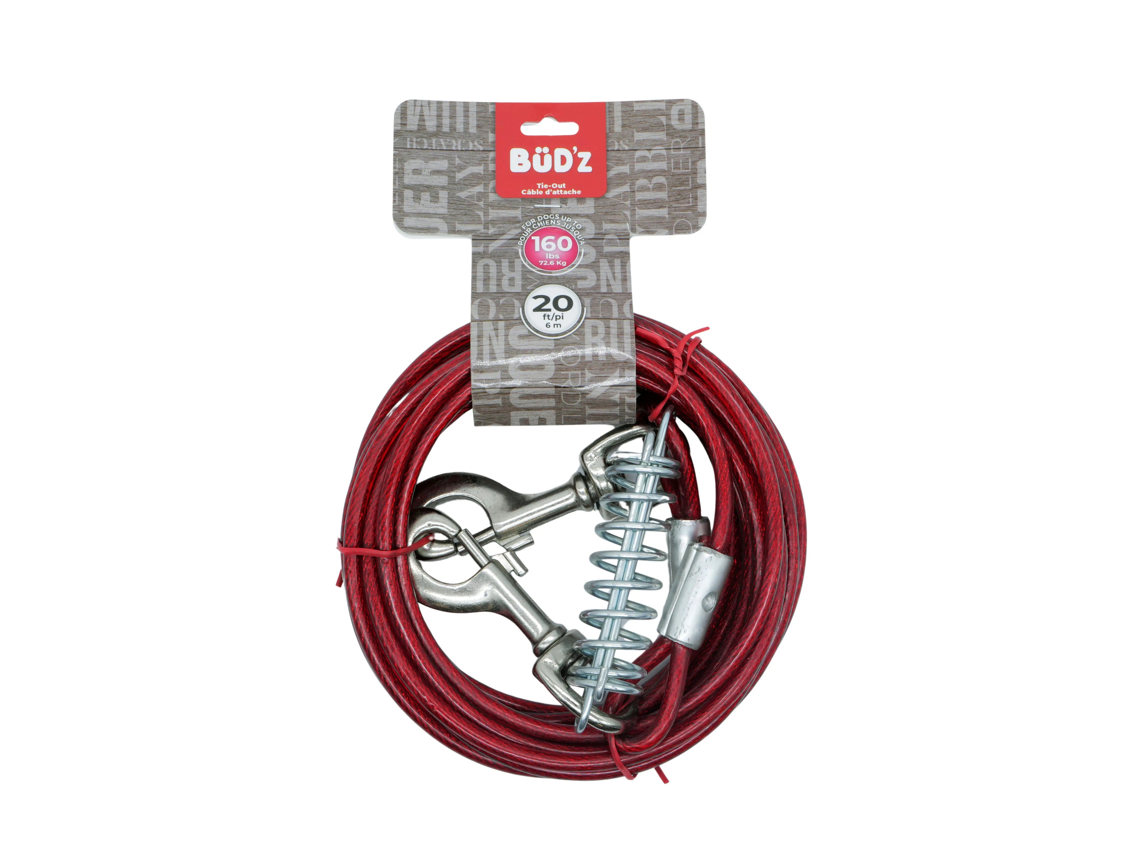 Bud'z Câble D'attache 20' / 6m Avec Ressort (pour Chiens Jusqu'à 160lbs)