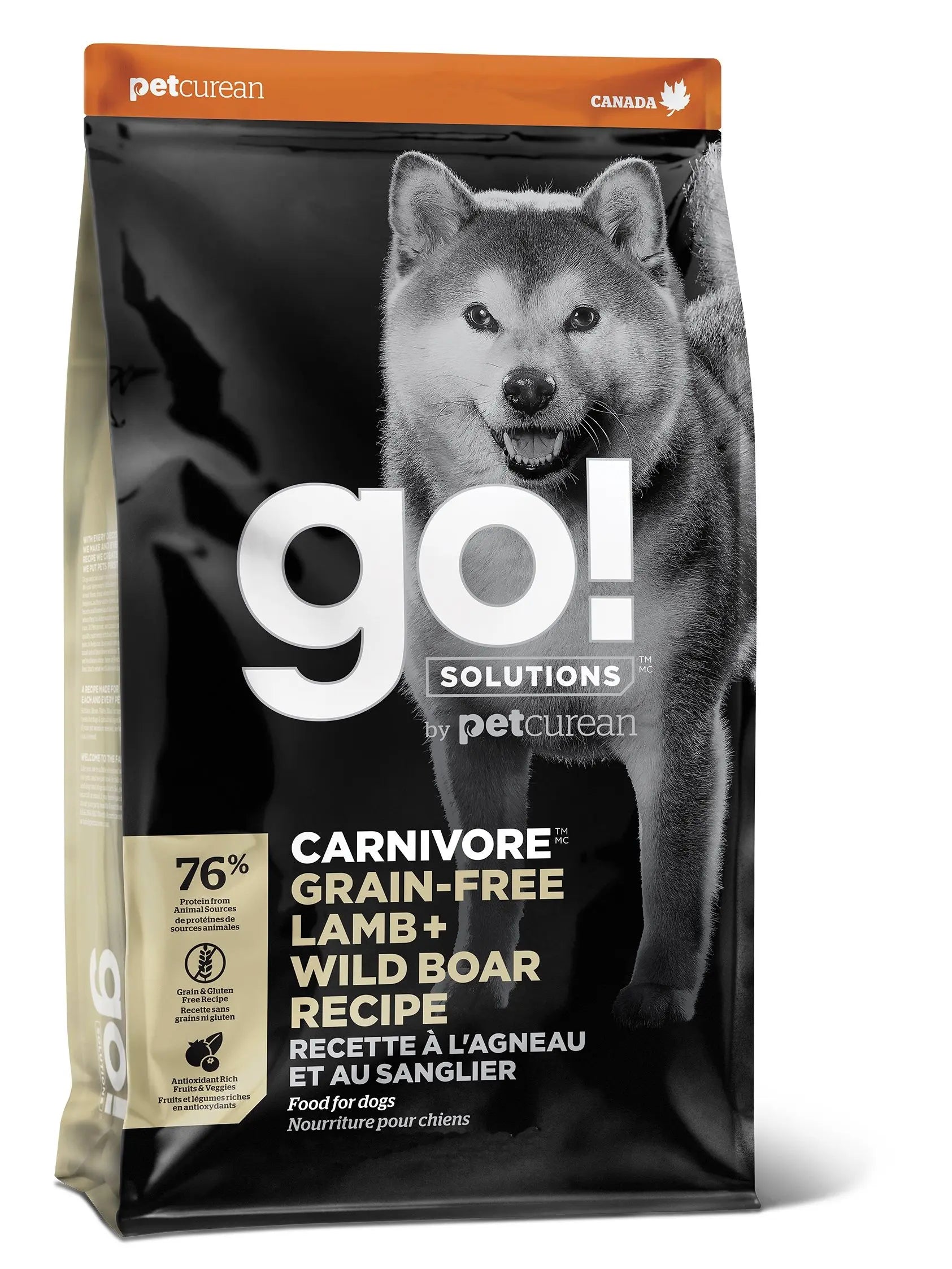 Petcurean Go! Carnivore Sans Grain Agneau + Sanglier Pour Chien 22lbs / 9.98kg