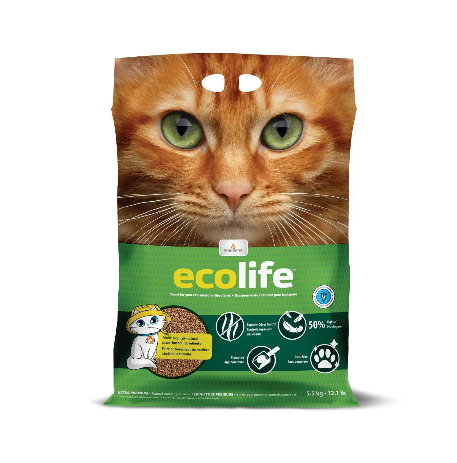Intersand Ecolife Litière Agglomérante Végétale Non Parfumée 12.12lbs / 5.5kg