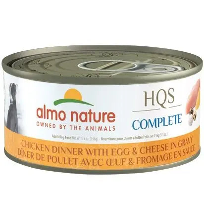 Almo Nature HQS Complete Chien Dîner de Poulet avec Oeuf & Fromage en Sauce 156g