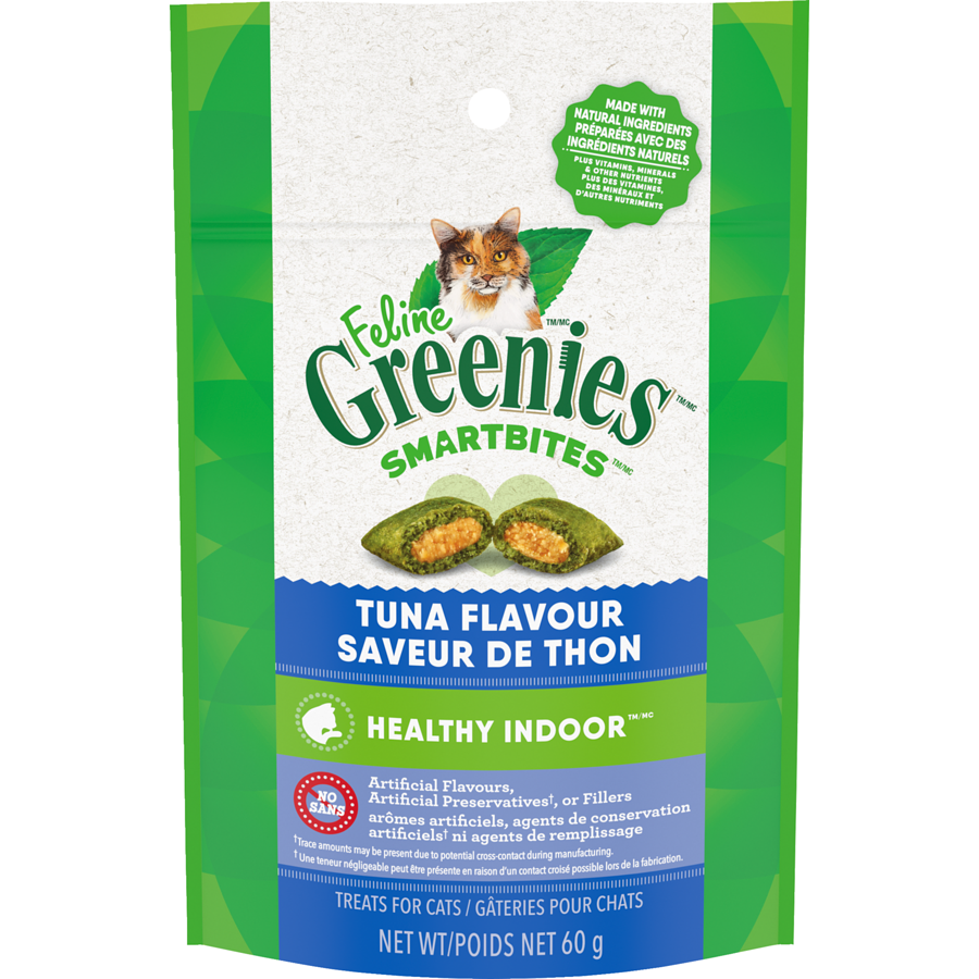 Greenies Félin Gâteries Dentaires SmartBites Chat d'Intérieur (Prévention Boules de Poils) Thon 60g