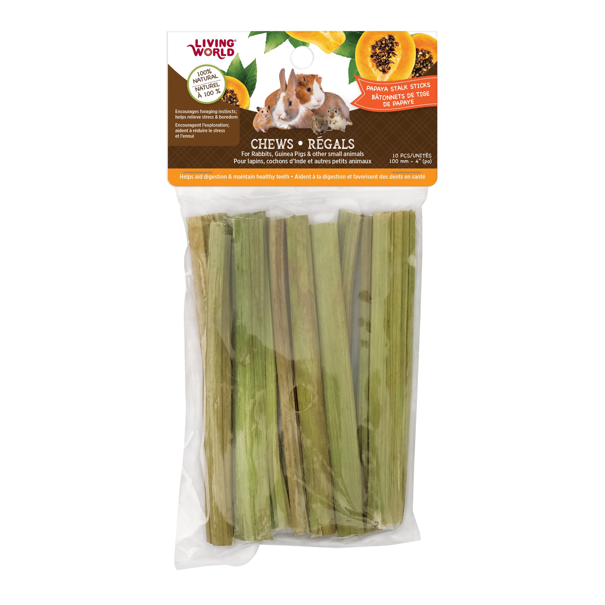 Living World Régals Bâtonnets Tiges de Papaye (10 Unités)