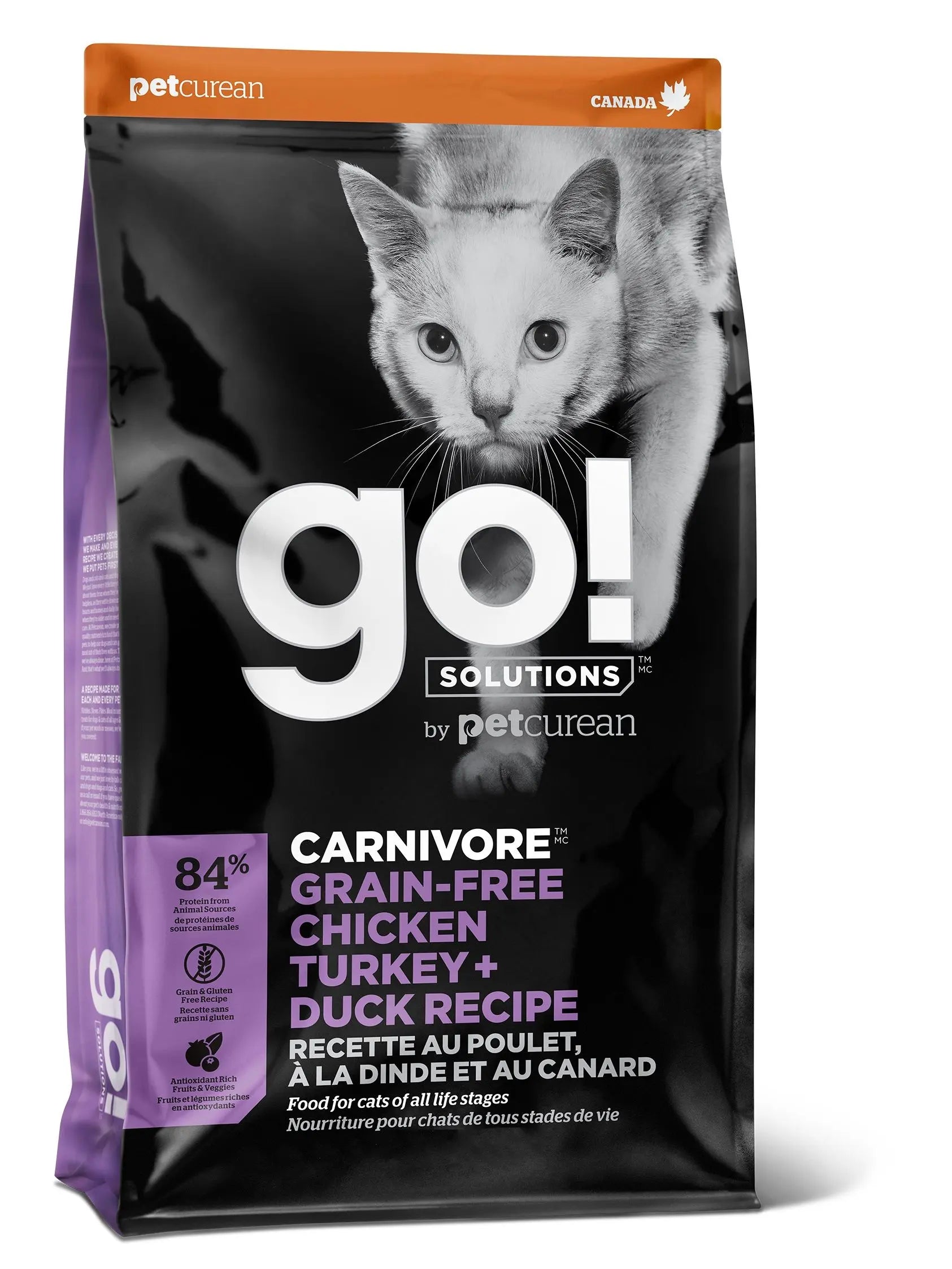 Petcurean Go! Carnivore Sans Grains Pour Chat Poulet, Dinde + Canard 16lbs / 7.26kg