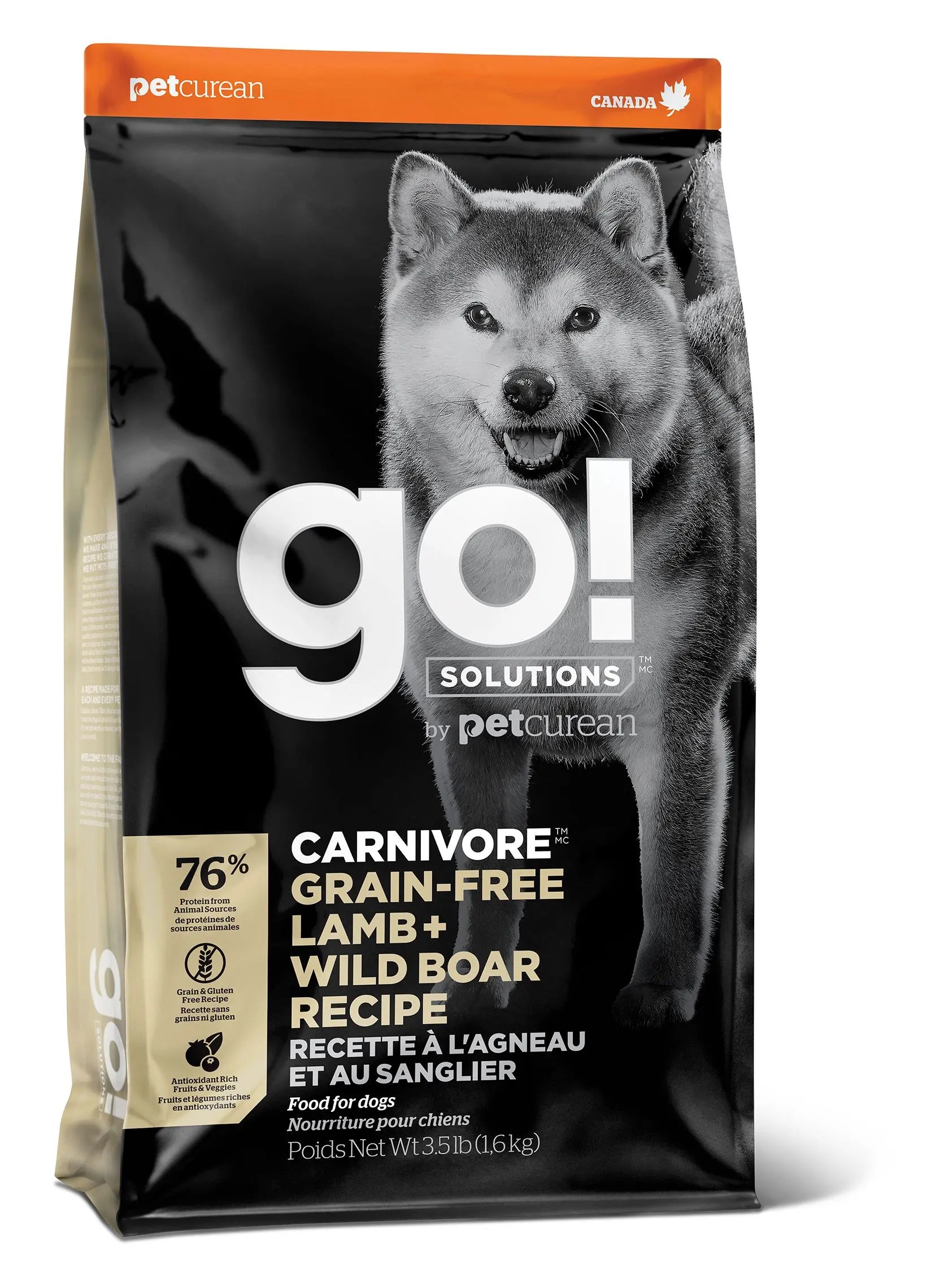 Petcurean Go! Carnivore Sans Grains Pour Chien Agneau + Sanglier 3.5lbs / 1.59kg