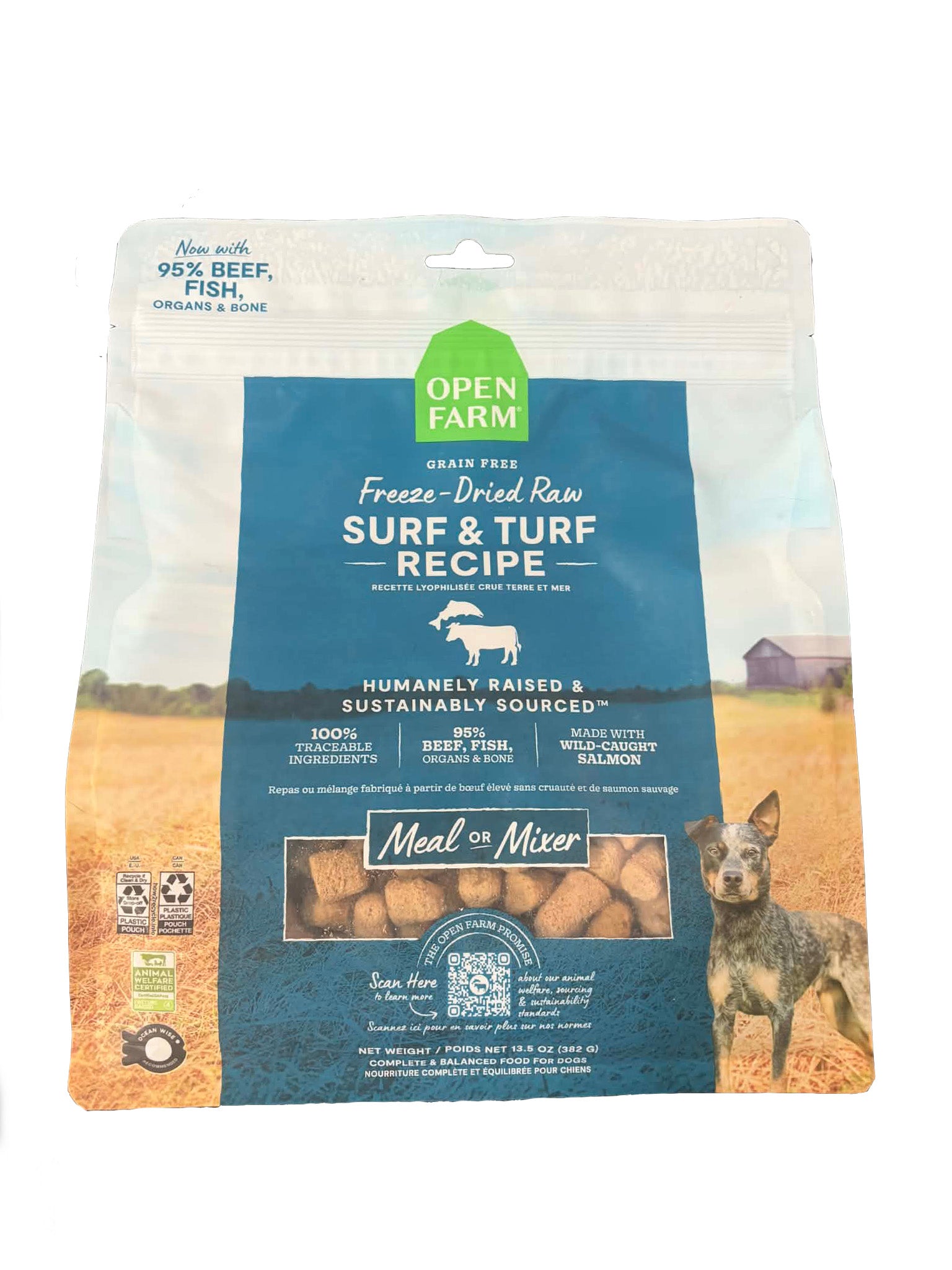 Open Farm Rawmix Morceaux Lyophilisés Recette Terre et Mer pour Chien 382g