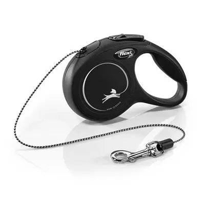 Flexi Classique Laisse Rétractable Corde T-Petite 3m Noire (Jusqu'à 17lbs / 8kg)