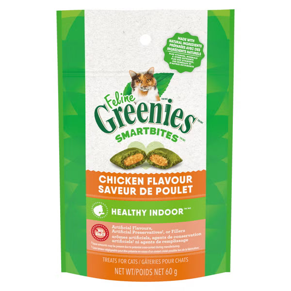 Greenies Félin Gâteries Dentaires SmartBites Chat d'Intérieur (Prévention Boules de Poils) Poulet 60g
