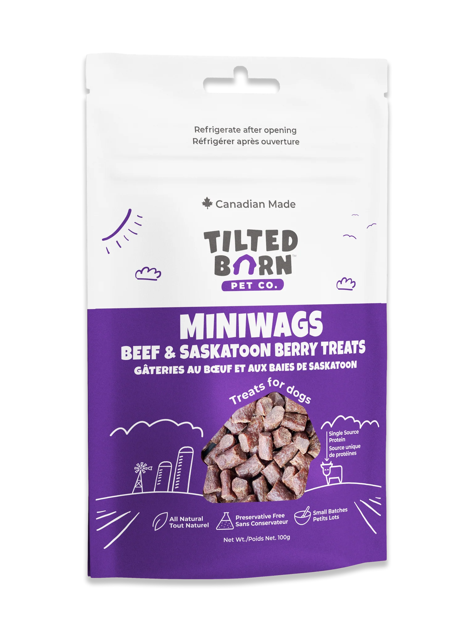 Tilted Barn Gâteries Mini Wags au Boeuf & Baies de Saskatoon 100g